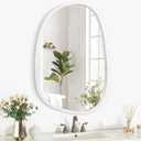 Asymmetrical Wood Frame Bathroom Mirrors for Wall Unique Irregular Oval White Mirror Modern Living Room Bedroom Vanity Entryway Hallway Decorative Artistic Hanging Wall Mirror 16"x12" White (16"L x 12"W)