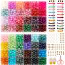 Glass Beads for Jewelry Making, 1300pcs + 8mm 48 Colors Round Crystal Glass Beads Bracelet Making Kit, Bead Starter Kit for Birthday Holiday Art Crafts Gifts