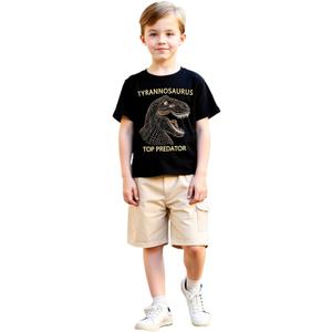 3D Dinosaur Printed Clothes for Boys, Cute Cartoon Animal T-Shirt and Shorts Summer Outfits 2 pcs (Black)