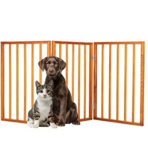 Pet Gate - 3-Panel Indoor Foldable Dog Fence for Stairs or Doorways - 54x24-Inch Retractable Wood Freestanding Dog Gates by PETMAKER (Mahogany)