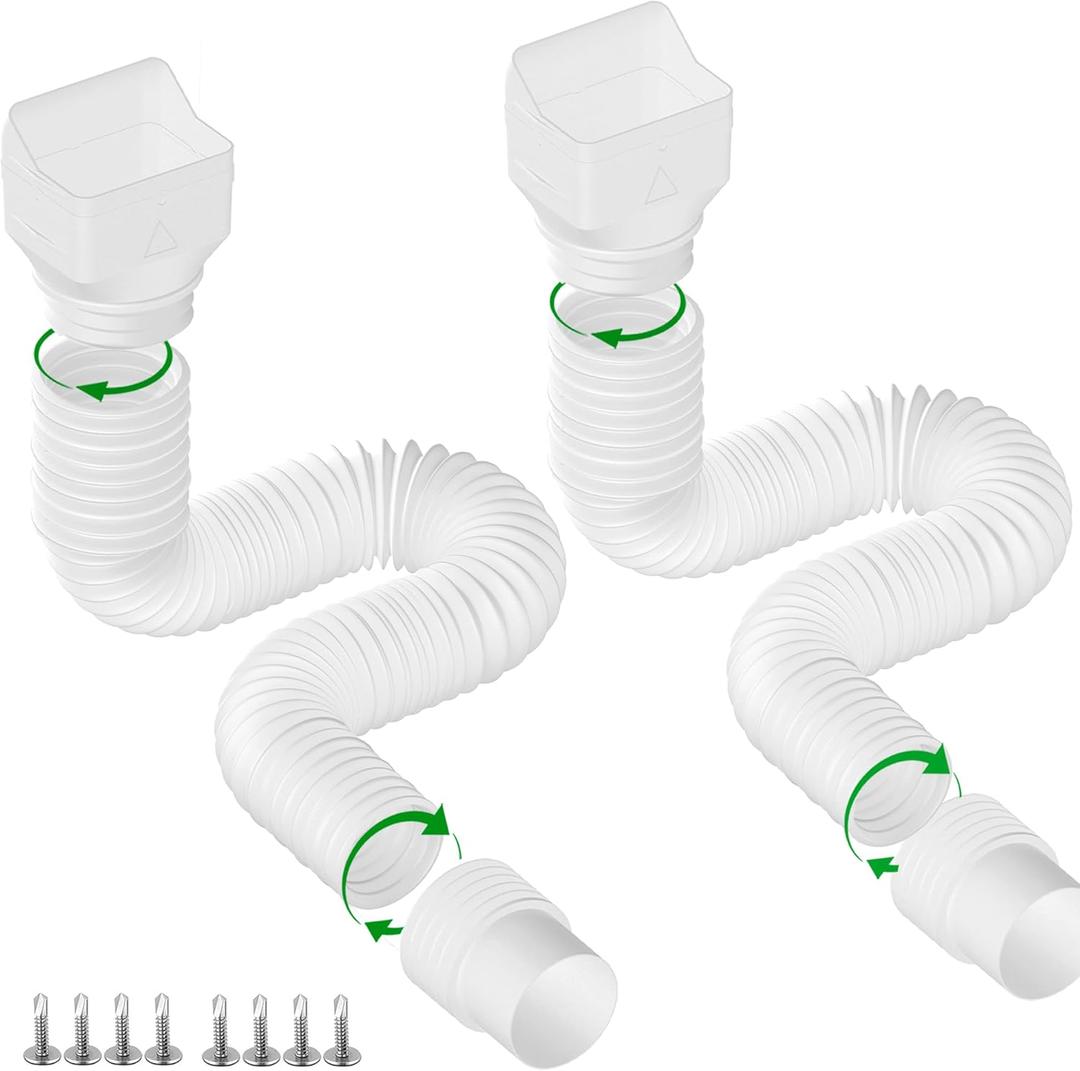 2 Pack Rain Gutter Downspout Extensions, Flexible Downspout Extender for Rainwater Drainage, Down Spout Drain Extension Pipe, Extendable from 21 to 62 Inches (Fit 3"x 4" Downspouts)
