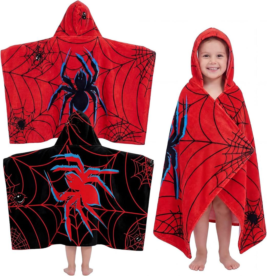 Peryiter 2 Pcs Spider Hooded Towel Bath Beach Quick Dry Towels Swimming Bath Shower Pool Travel Trips Vacations Absorbent Soft Beach Blanket, 58 x 28 Inches