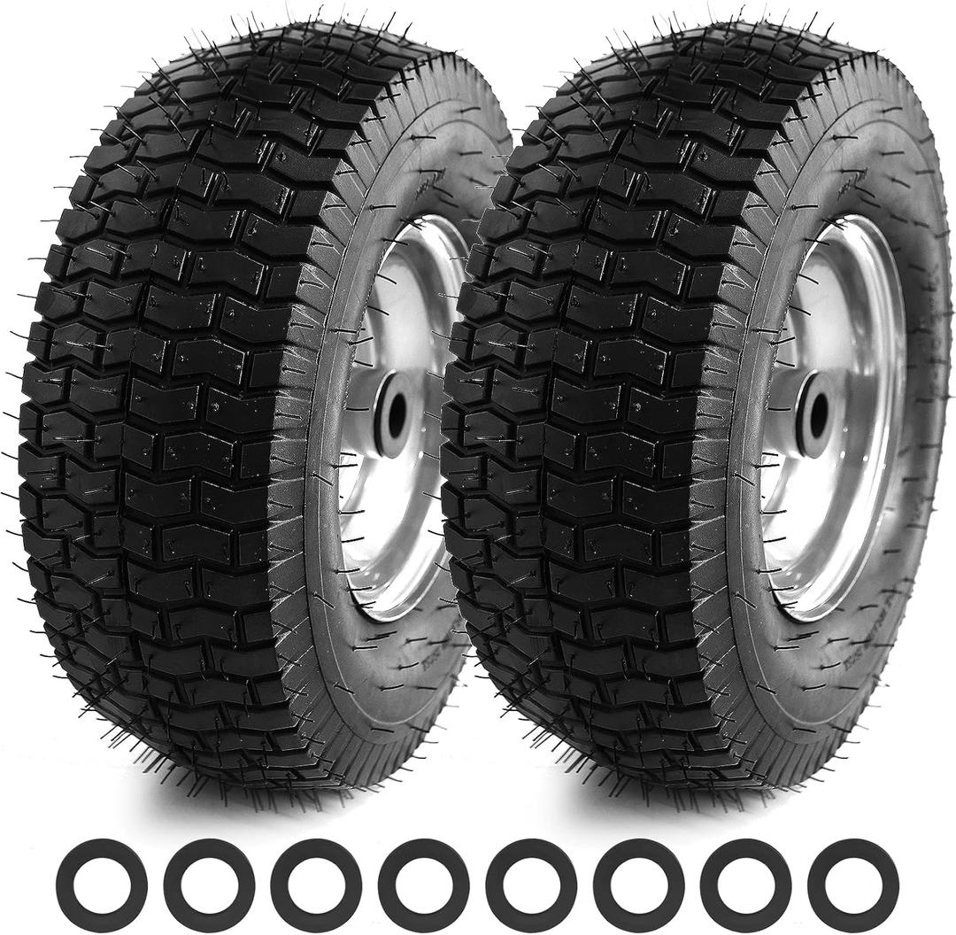 13x5.00-6 Tire and Wheel, Set of 2 Rubber Pneumatic Riding Lawn Mower Tires, Heavy Duty Lawn Mower Wheels with 3/4" Bushings and 6.6" Centered Hub, Tractor & Lawnmower Tires
