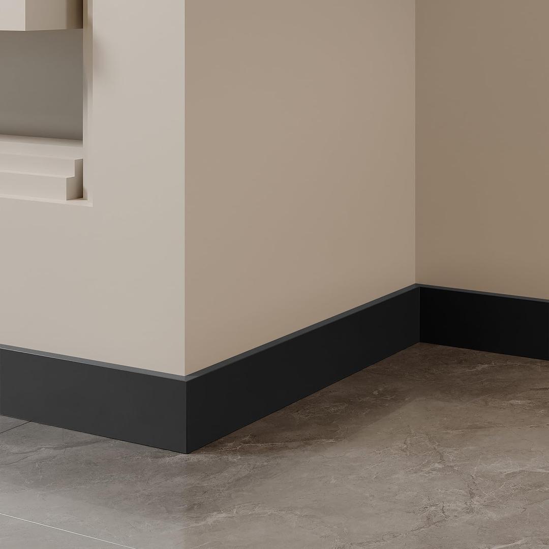 Yutianli Peel and Stick Wall Baseboard Molding Trim 6-Pack of 39.5"x 3.2" Black PVC Wall Base Moulding Trim Self Adhesive Ceiling Molding Trim