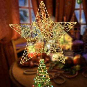 Christmas Tree Toppers 10.6 Inch - Shining Christmas Tree Star - Easy to Install Star Tree Topper for Christmas Decorations (Gold (No Battery))