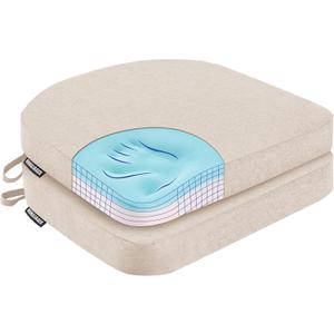 Chair Pads for Dining Chairs, Chair Cushions 2 Piece, 17"x 16"x 2.5" Memory Foam Seat Cushions with Ties and Removable Cover (Beige)