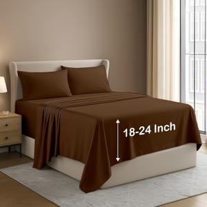 Queen Extra Deep Pocket Sheets Sets 4 Piece, Extra Deep Pocket Queen Sheets 400 Thread Count 100% Egyptian Cotton Extra Deep Pocket Fitted Sheet Fit Upto 18 to 24 Inch High Mattress Chocolate Solid