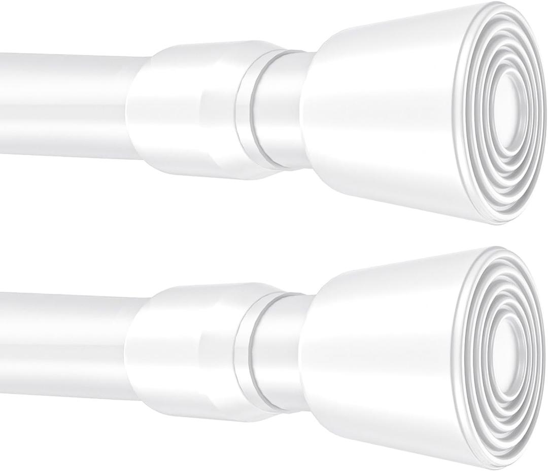 2 Pack White Tension Rods, 53"-98" Adjustable Shower Curtain Rods, Heavy Duty No Drilling Rod, 11lbs Max Load, 1.2" End Cap, 19/22mm Tube, Metal, for Bathroom, Window, Bedroom, Doorway, Closet