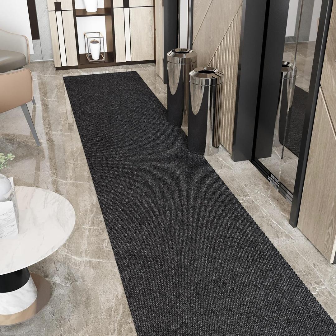 Ottomanson Commercial Scrape Rib Entry Mat  Heavy Duty Ribbed Floor Mat for High Traffic  Non Slip Rubber Back, Waterproof  Indoor Outdoor Use for Offices, Schools, Lobbies, 2' x 14', Black