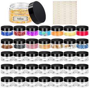 2oz Plastic Jars with Lids 36PCS Small Cosmetic Slime Containers Clear Travel Round Jars Empty Sample Containers Leak Proof Pot Jars with Black Lids for Lotion and Cream Acrylic Powder