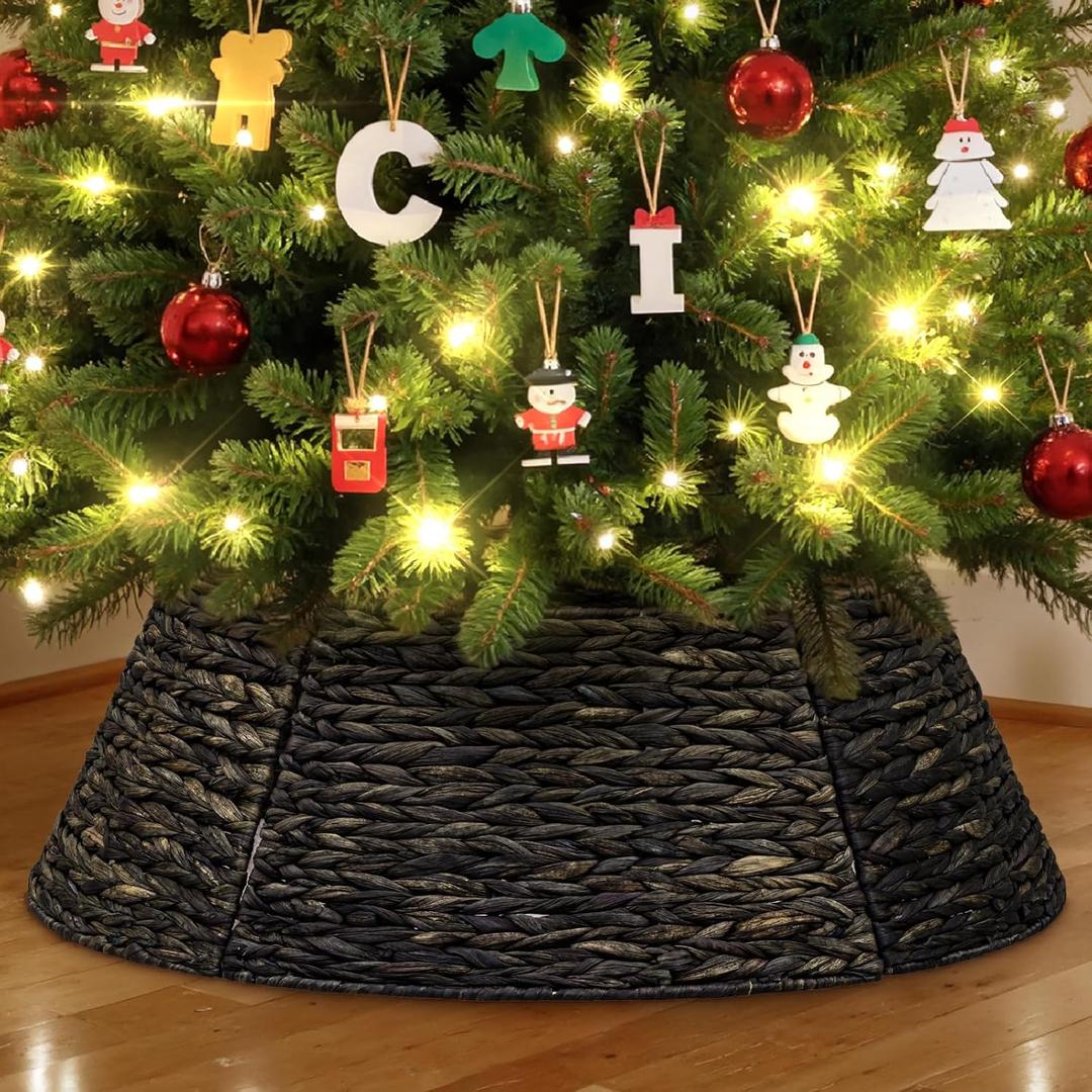 Lanpn Natural Rattan Christmas Tree Collar 42 inch, Decorative Wicker Woven Tree Skirt Ring Stand Base Cover Rustic Farmhouse for XL Large Big Huge Oversize Artificial Trees Xmas Decor (Coffee)