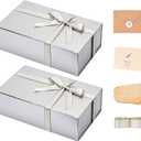 LIFELUM Large Gift Boxes with Lids,2 Pack 13.85 x 8.35 x 4.45 inch Silver Gift Boxes with Ribbon, Card, Shredded Paper Filler Gift Boxes for Presents,Graduation,Christmas,Birthdays