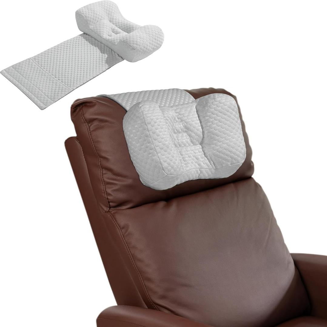 MABOZOO Neck Pillows for Recliners with Pocket,Headrest Cushion for Neck Pain Relief and Cervical Support,Recliner Head Pillow for Side Sleeping at Home, Office or Traveling (Grey & White)