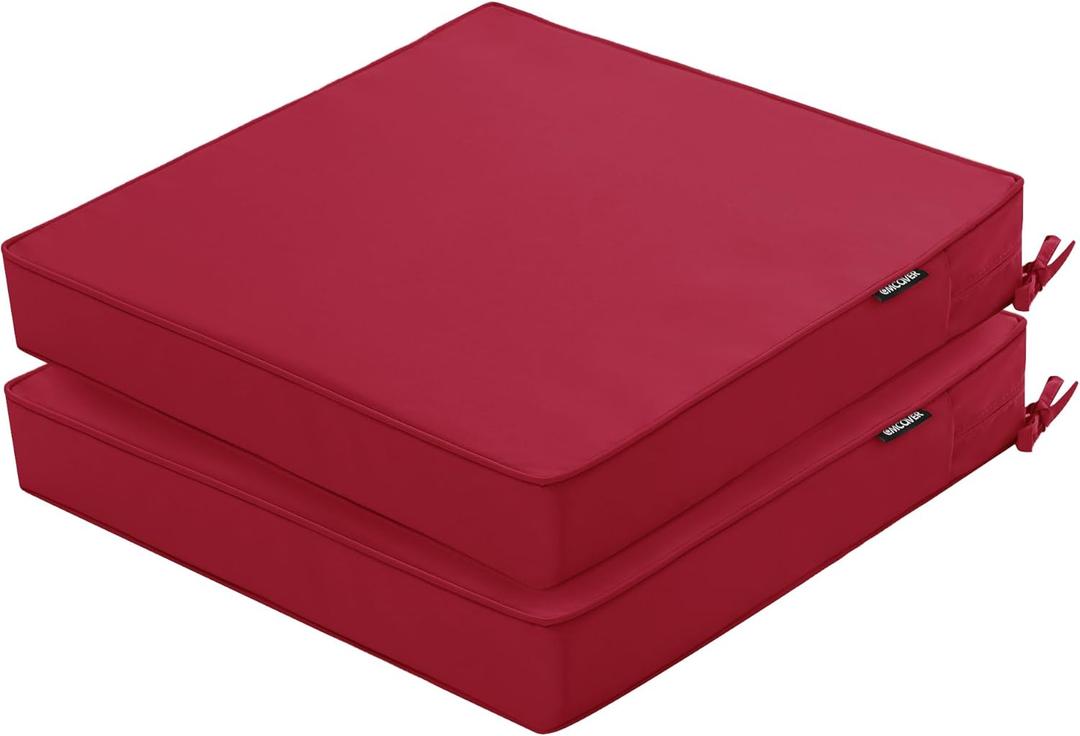 Outdoor Chair Cushions 22 x 22 Inch Water Resistant Patio Chair Cushions with Tie 3 Year Color Fastness Thick Outdoor Seat Cushion for Garden Lawn Patio Furniture Burgundy Red Set of 2
