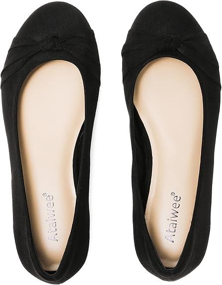 Ataiwee Women's Wide Width Flat Shoes - Comfort Dress Flats, Classic Ballet Shoes for Office, Black Size 10