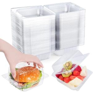 100 Pack Clear Clamshell Food Containers, Disposable Plastic Hinged Clamshell Take Out Container with Lids, To Go Food Containers for Dessert, Hamburger, Cakes Slice, Cookies, Salads, Snacksetc