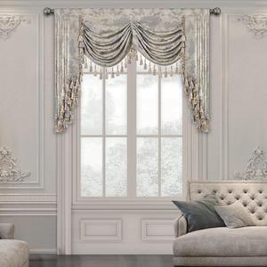 Loom and Mill Luxury Waterfall Valances for Windows, Jacquard Thick Swag Waterfall Curtains Valance with Tassels for Living Room, Bedroom Party Banquet Decorations (Grey, W59 Inch, 1 Panel)