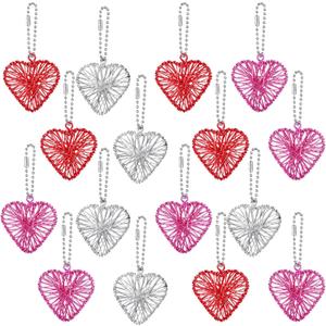 Geosar 16 Pcs Valentine Tree Heart Ornaments Decorative Heart Shaped Balls Bulk Hanging Balls Vase Bowl Fillers for Valentines Home Decor Wedding Anniversary Party Table (Pink,Red,Silver)