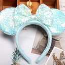 Blue Mouse Ears Headbands With Bow & Sequins, for Cartoon Princess Costume Cosplay Decoration, Glitter Party for Women & Adult; FG1L (Soft Flannel Unisex)