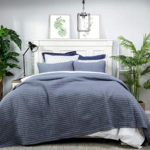 ELEGANT LIFE HOME Cotton Yarn Dyed Chambray Collection Cotton Fill - Lightweight Channel Stitch Stitching Bedding Quilt, Queen Blue Color, 90 x 90