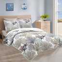 Tritard 3 Piece Coastal Quilt Sets Full/Queen Size - Reversible Microfiber Quilts with 2 Shams Soft Lightweight Beach Bedding Nautical Bedspread Summer Comforter Set for All Season, 90''x96'', C2