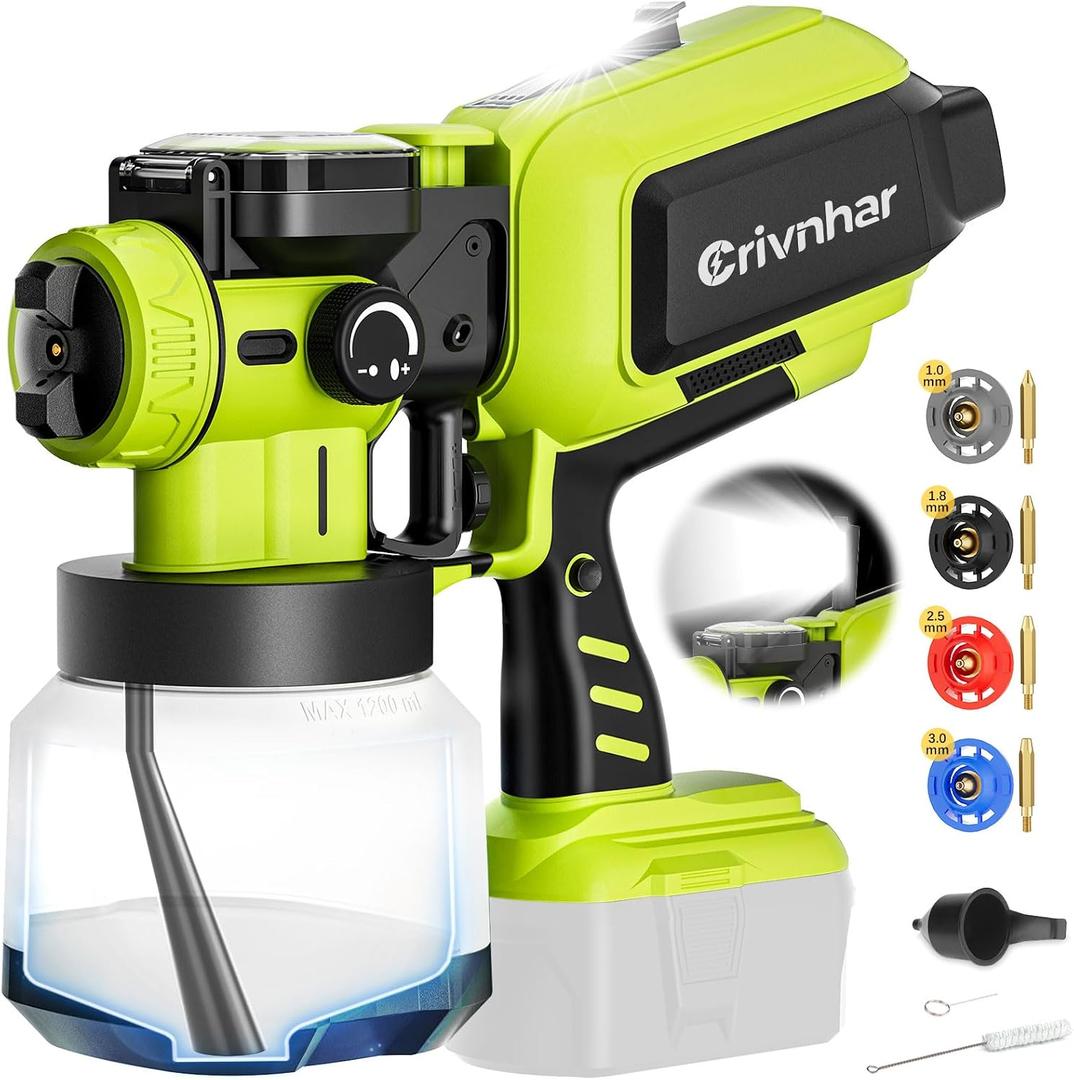 Cordless Paint Sprayer for Ryobi 18V Batteries, HVLP Handheld Spray Gun with 1200mL Capacity & 4 Copper Nozzles, 70000RPM Brushless Motor for Cabinets, Furniture, Fence, Trim, House & More(Tool Only)