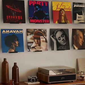 BLOLYO Black Vinyl Record Shelf Wall Mount 8 Pack,Acrylic Album Record Holder Display,Vinyl Record Shelf Stand and Wall Mount Display,Acrylic Record Frame Show Your Favorite LP (Black)