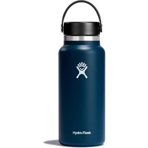 Hydro Flask Water Bottle - Insulated Stainless Steel - Wide Mouth Flex Lid, Non Spill, Leakproof and Refillable in 32 Oz Indigo Blue