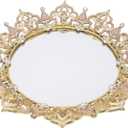 Vanity Tray, Ring Holder Jewelry Ornate Dish, Metal Decorative Makeup Tray for Vanity, Dresser, Bathroom, Bedroom (Pink)