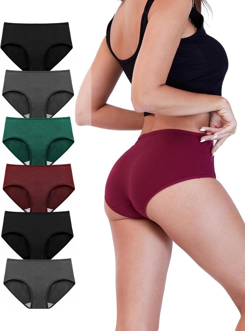 Underwear Women Pack Soft Cotton Mid/Low Rise Women's Panties 6 Pack (Large, 2 Black/2 Grey/1 Burgundy/1 Green)