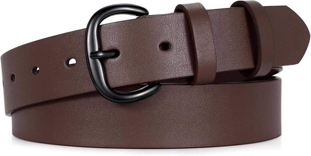 JASGOOD Women Leather Belt for Jeans Pants Gold Buckle Lady Casual Dress Waist Belt (Fit waist size 26"-30", Coffee-matte Black)