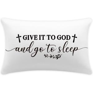 2 x Christian Gifts for Women Men, Give It to God and Go to Sleep Throw Pillow Cover, Religious Housewarming Gift for Women, 12x20 Inch Christian Decorative Cushion Case for Home Bed Decor