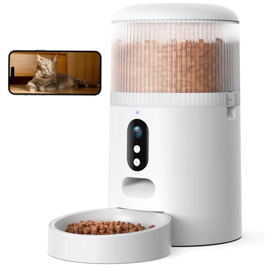 Automatic Cat Feeder with Camera, 3MP HD Video & Night Vision, 5G/2.4G WiFi Smart Pet Feeder with APP Control, 2-Way Audio, Motion Alerts, Low Food Sensor, Timed Cat Feeder for Cats & Dogs, 4L