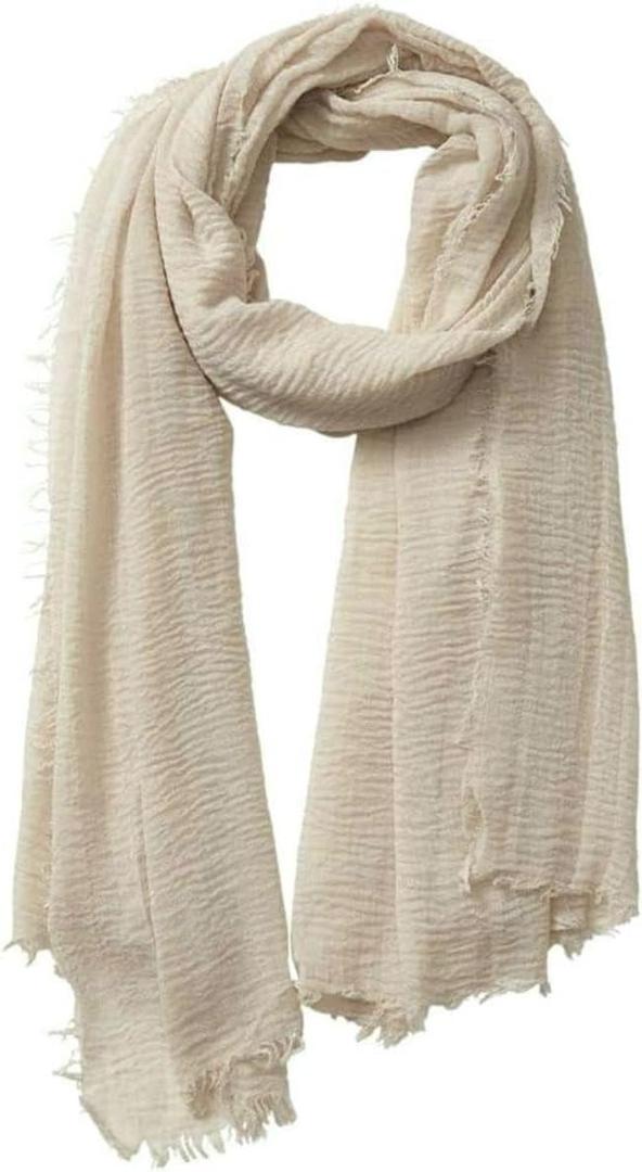guiyal Cotton Blend Vintage Soft Scarf With Fringed Edges (70 inches x 35 inches, Crinkle Khaki)