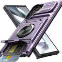 Vofolen for Samsung Galaxy S24 Ultra Case with Card Holder [Store 2 Cards] +360 Magnetic Rotated Ring Kickstand, Dual Layer Heavy Duty Shockproof Wallet Case Cover for Galaxy S24 Ultra, 6.8'' Purple