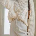 Milumia Women's Chunky Cable Knit Sweater Long Sleeve Crewneck Pullover Tops (Beige, M)