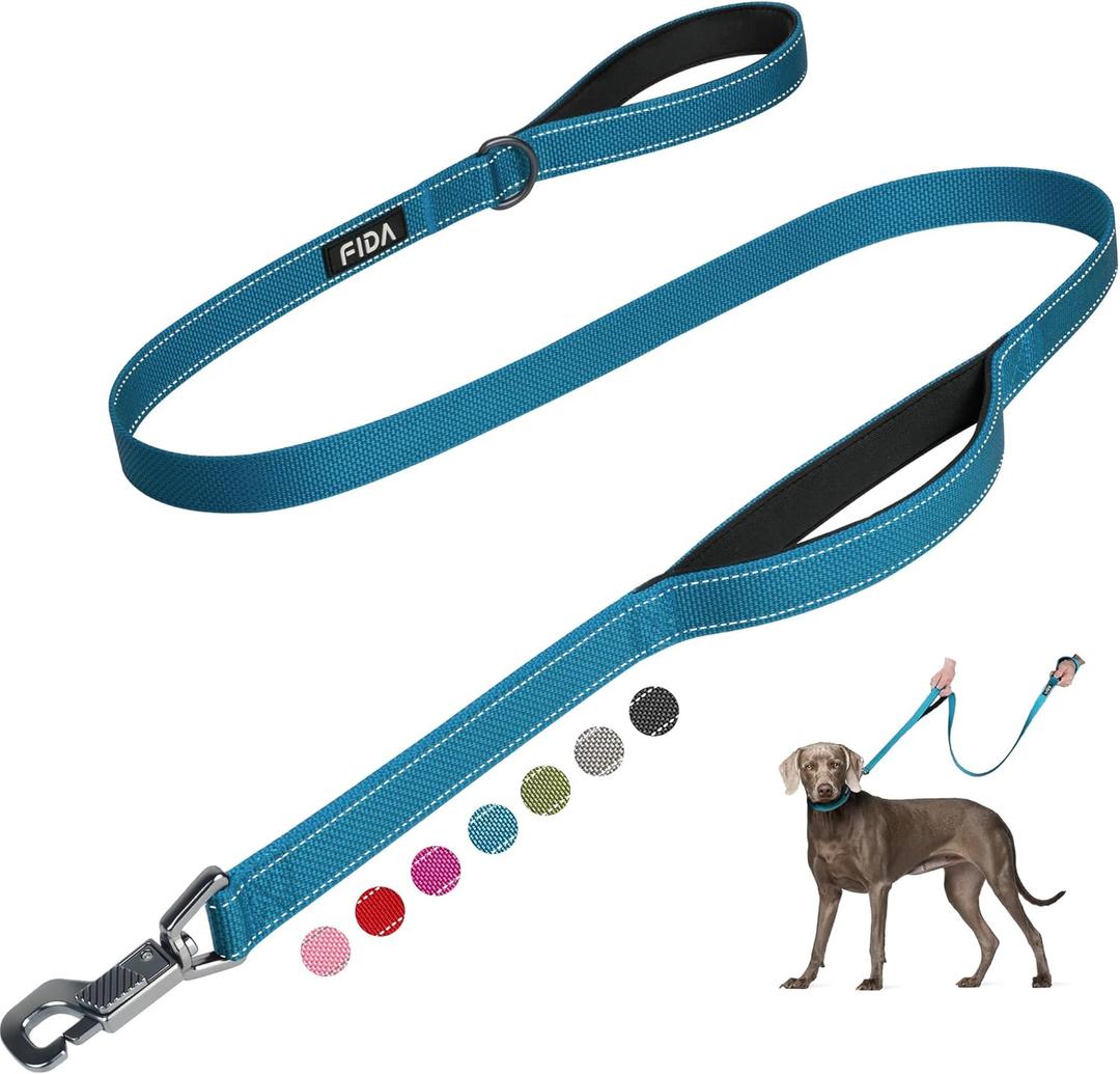 Fida 5 FT Heavy Duty Dog Leash with 2 Comfortable Padded Handles, Traffic Handle & Advanced Easy Snap Hook, Reflective Walking Lead for Dogs, Blue (5 Feet (Pack of 1))