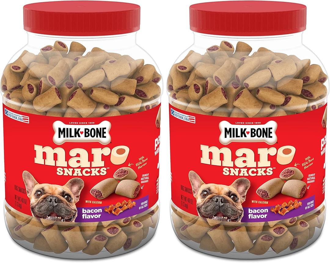 Milk-Bone MaroSnacks Bacon Flavor Small Dog Treats With Bone Marrow, 40 Ounces (Pack of 2) (BBD: 09/16/26)