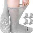 CaiDieNu Non Slip Diabetic Socks: 4 Pairs Non Binding Hospital Socks for Men Women with Grips Elderly Edema 9-15 (Gray)