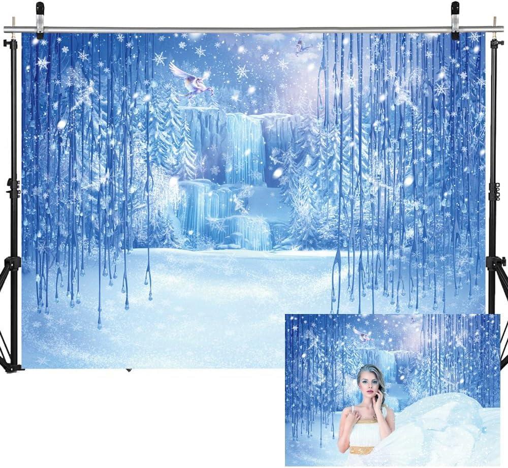 8X6FT Winter Backdrop Wonderland Scene Photography Backdrop Christmas Winter Frozen Snow Ice Crystal Pendant World Backdrops Christmas Party Decoration Banner Props DH-855