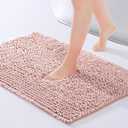 FRESHMINT Chenille Bathroom Rugs Mat 32x20, Non-Slip Bath Mat for Bathroom Floor & Bathtub, Washable Soft Shower Shag Bath Rugs, Fluffy Thick Water Absorbent Microfiber Shower Mat, Dusty Pink (1'8" x 2'8" (Rectangular))