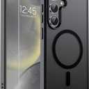 SUPFINE Magnetic for Samsung Galaxy S24 Plus Case / S25 Plus Case with Screen Protector, (Built-in Magnets) (Military Grade Drop Protection) Slim Translucent Shockproof Phone Case,Black