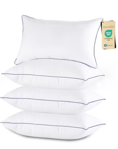 JOLLYVOGUE Pillows Queen Size Set of 4, Washable Supportive Bed Pillows with Super Soft Down Alternative Fill, Luxury Fluffy Hotel Quality for Side, Back, and Stomach Sleepers