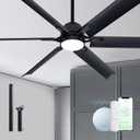60 Inch Smart Outdoor Ceiling Fan with Light,6 Matte Black Aluminum Blades