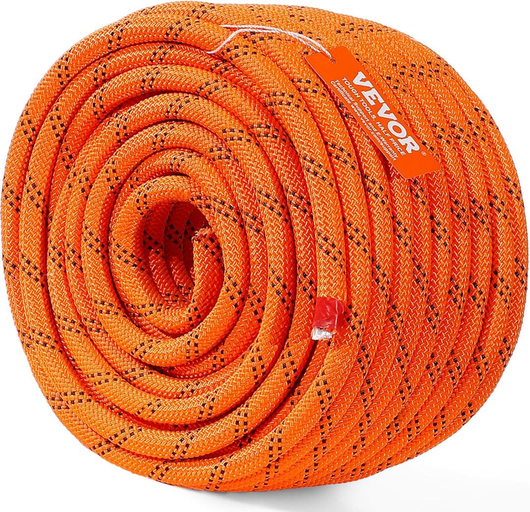 VEVOR Double Braided Polyester Rope, 1/2 in x 120 ft, 48 Strands, 8000 LBS Breaking Strength Outdoor Climbing Rope, Arborist Rigging Rope for Rock Hiking Camping Swing Rappelling Rescue, Orange/Black