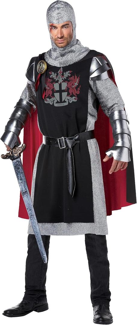 Men's Medieval Knight Costume (Large/X-Large, Black, Silver, Red)