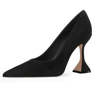 YDN Women Pointed Toe Slip on Pumps Special Kitten High Heel Shoe for Party Prom Dress Lady Size 4-16 US (10, Black Suede)
