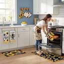 Fourluoo 10 Pcs Sunflower Kitchen Accessory Bee Oven Mitts and Pot Holder Set Retro Black Dish Towel Summer Rugs Mats Farmhouse Kitchen Accessories for Chef Baking Cooking Grilling BBQ Women Home Gift