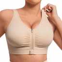 FeelinGirl Zip Front Closure Bras for Women No Underwire Compression Post Surgery Bra with Wide Adjustable Straps, size -L