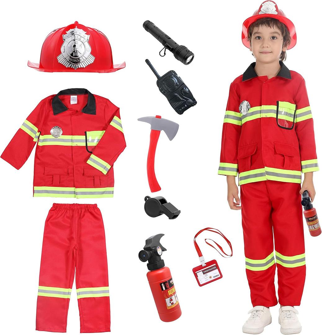 Fireman Costume For Kids Fire Chief Cosplay Role Play Toys (Small (2 - 4Y))